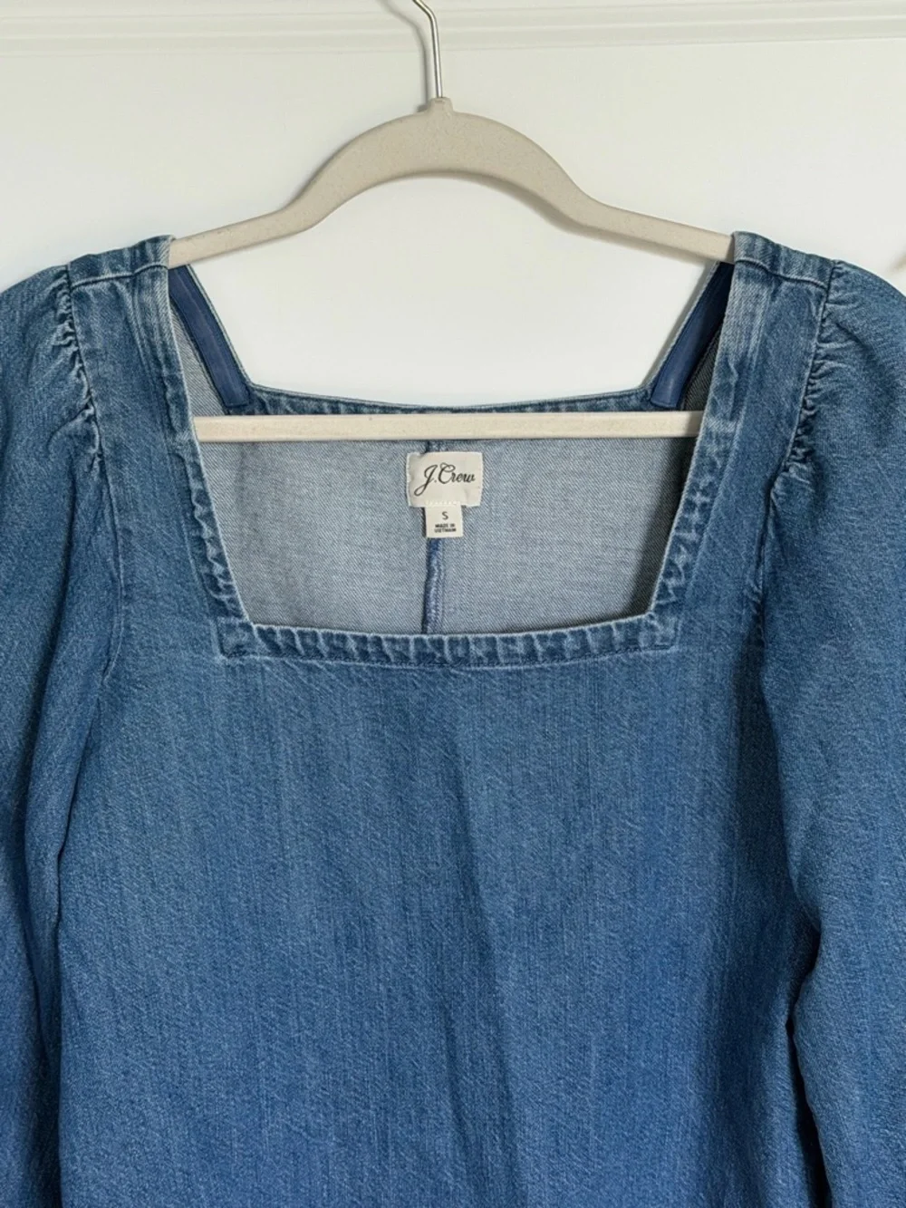 J. Crew Denim Square-Neck Puff Sleeve Blouse Blue linen cotton 54648